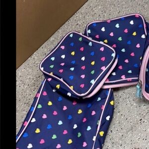 Brooks Navy Heart Print Backpack Set with Pink Trim